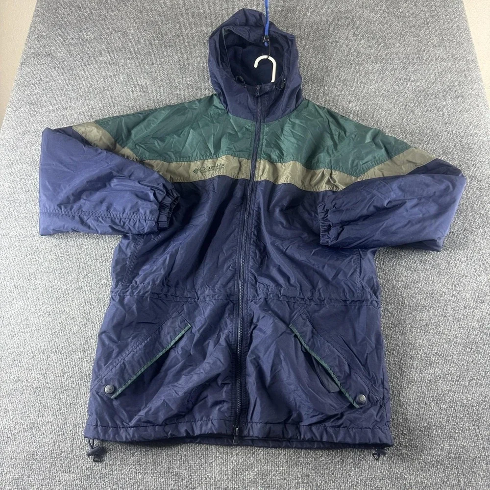 Vintage Columbia Jacket Mens M Blue Nylon Hooded Fleece Lined Parka 90s